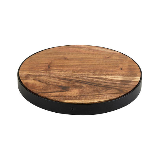 Natural Iron Rimmed Board | Round Wood Serving Tray | 10"