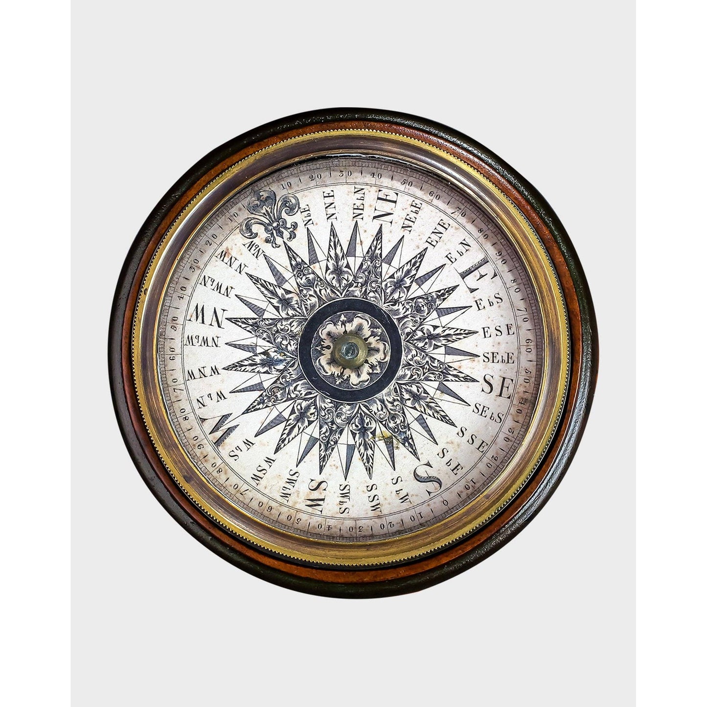 Nautical Dry Compass with Wooden Lid | Vintage Maritime Desk Compass