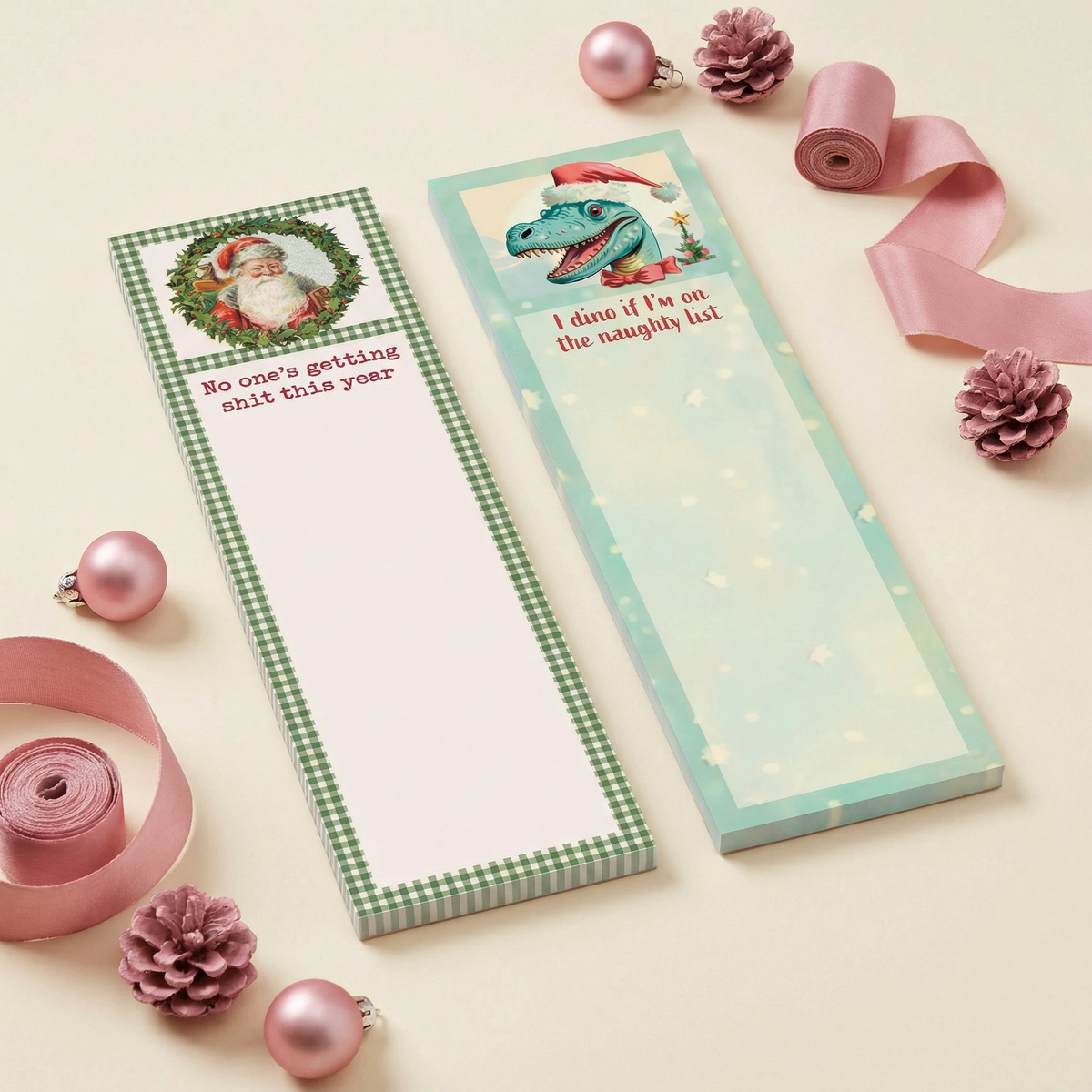 No One's Getting Shit This Year Magnetic List Pad Santa in a Wreath | Seasonal Notepad-Primitives by Kathy-The Bullish Store