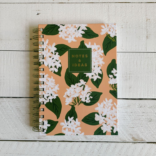 Notes & Ideas Jasmine Flowers Spiral Hard Cover Journal | 160 Ruled Pages Spiral-bound Notebook | 6.25"x 8.25"