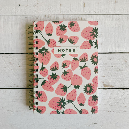 Notes Pink Strawberries Spiral Hard Cover Journal | 160 Ruled Pages Spiral-bound Notebook | 6.25"x 8.25"