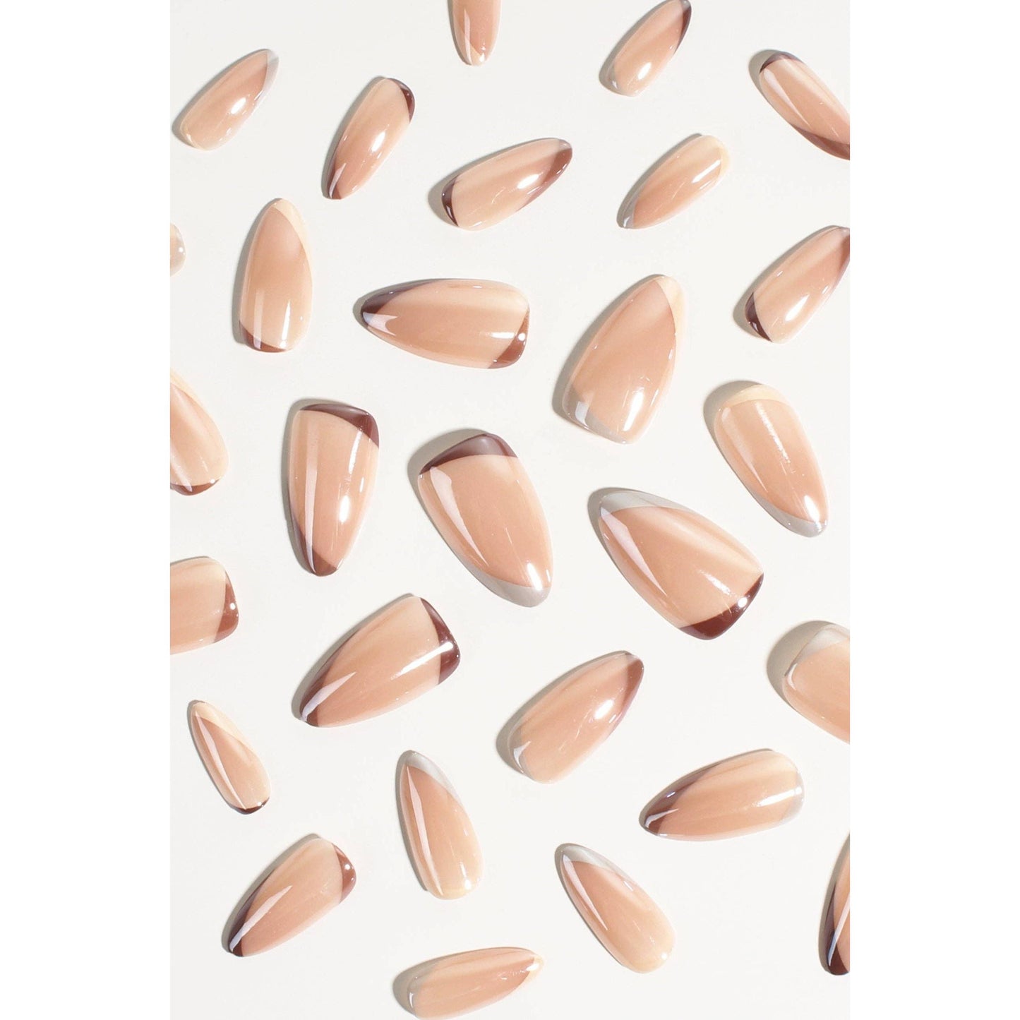 Nudeon Press-On Nails | Neutral Stiletto Nails with Modern Angled Accent | Reusable