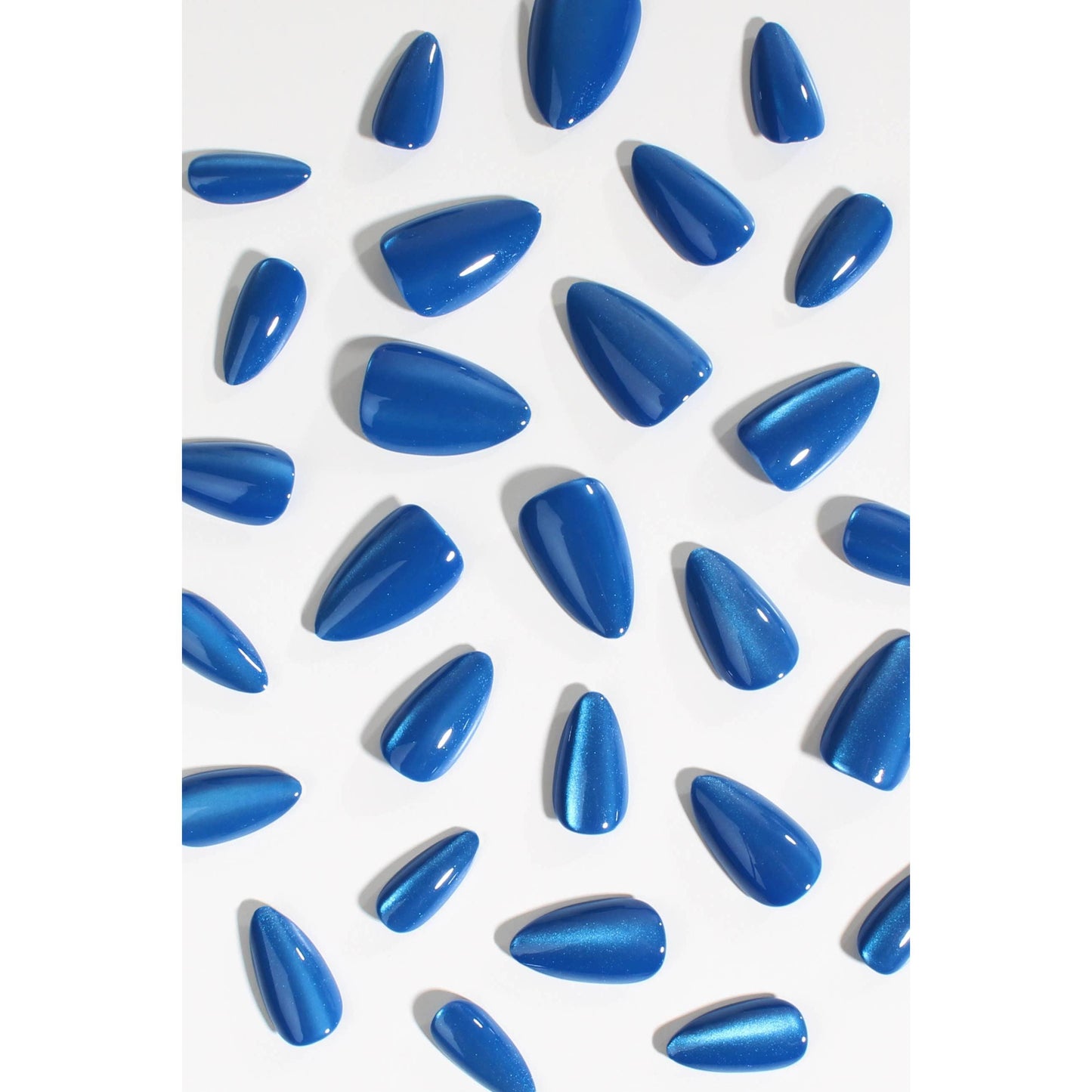 Ocean Quartz Press-On Nails | Blue Cat-Eye Shimmer, Glossy & Reusable