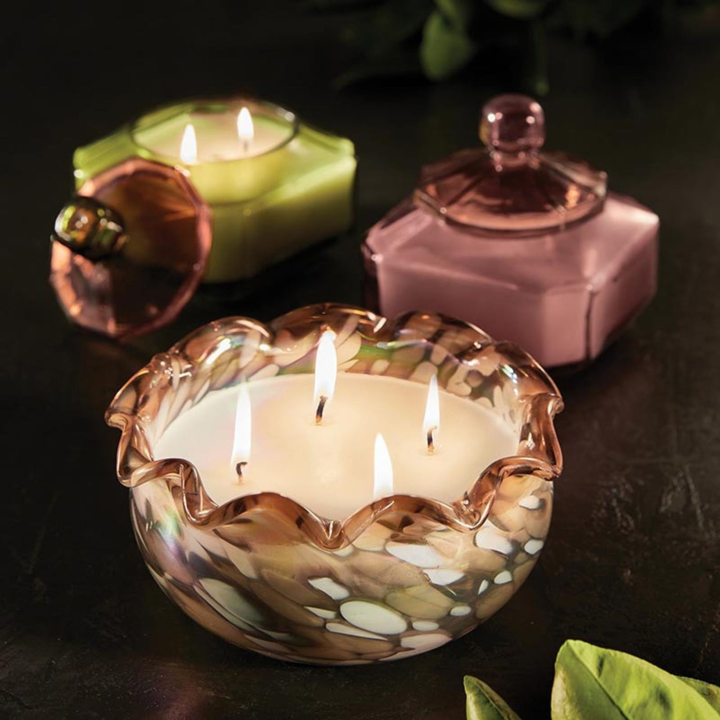 Olive Jar Candle | Leather & Leaves Scented Glass Candle