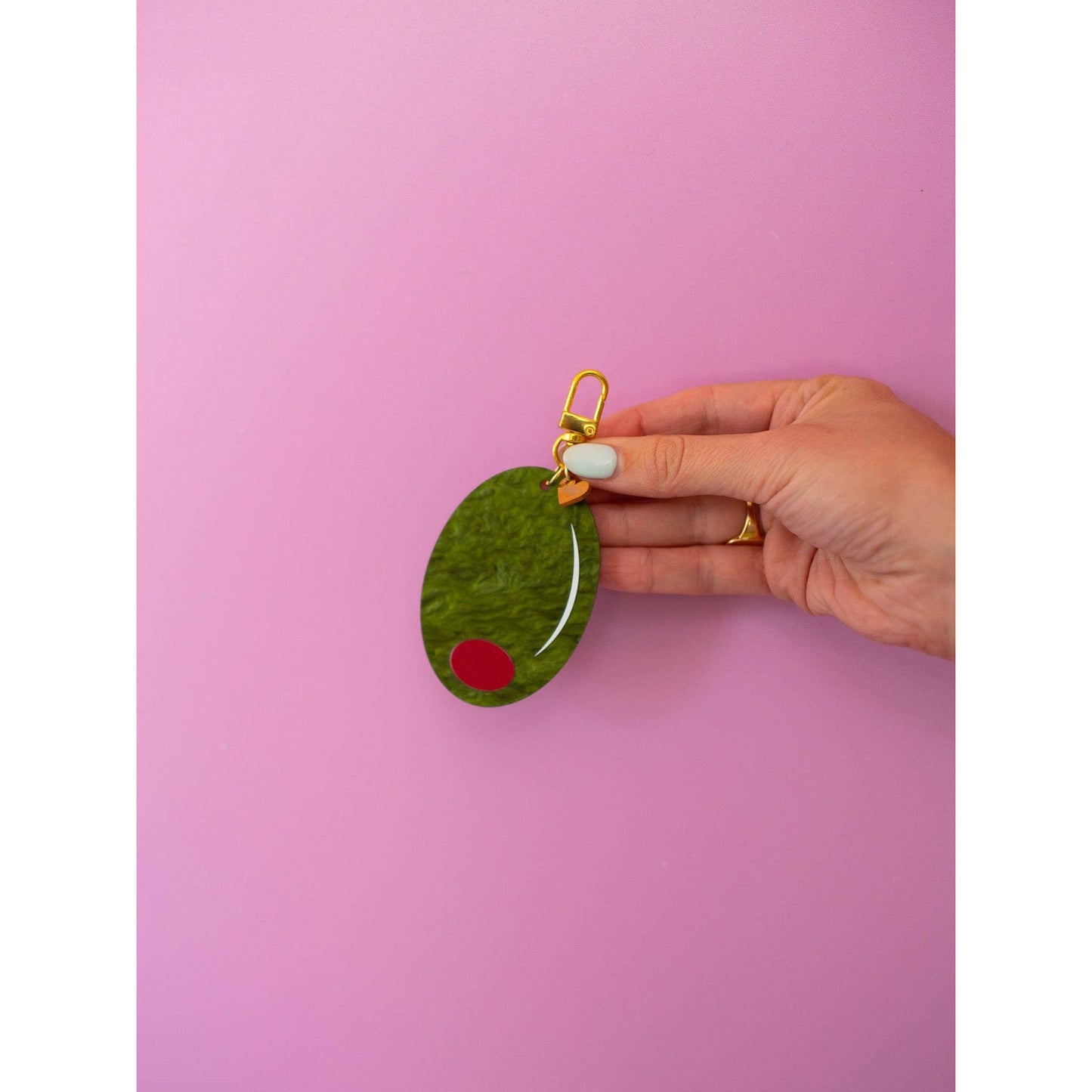Olive Keychain Marbled Acetate Green Olive Keyring with Gold Clasp