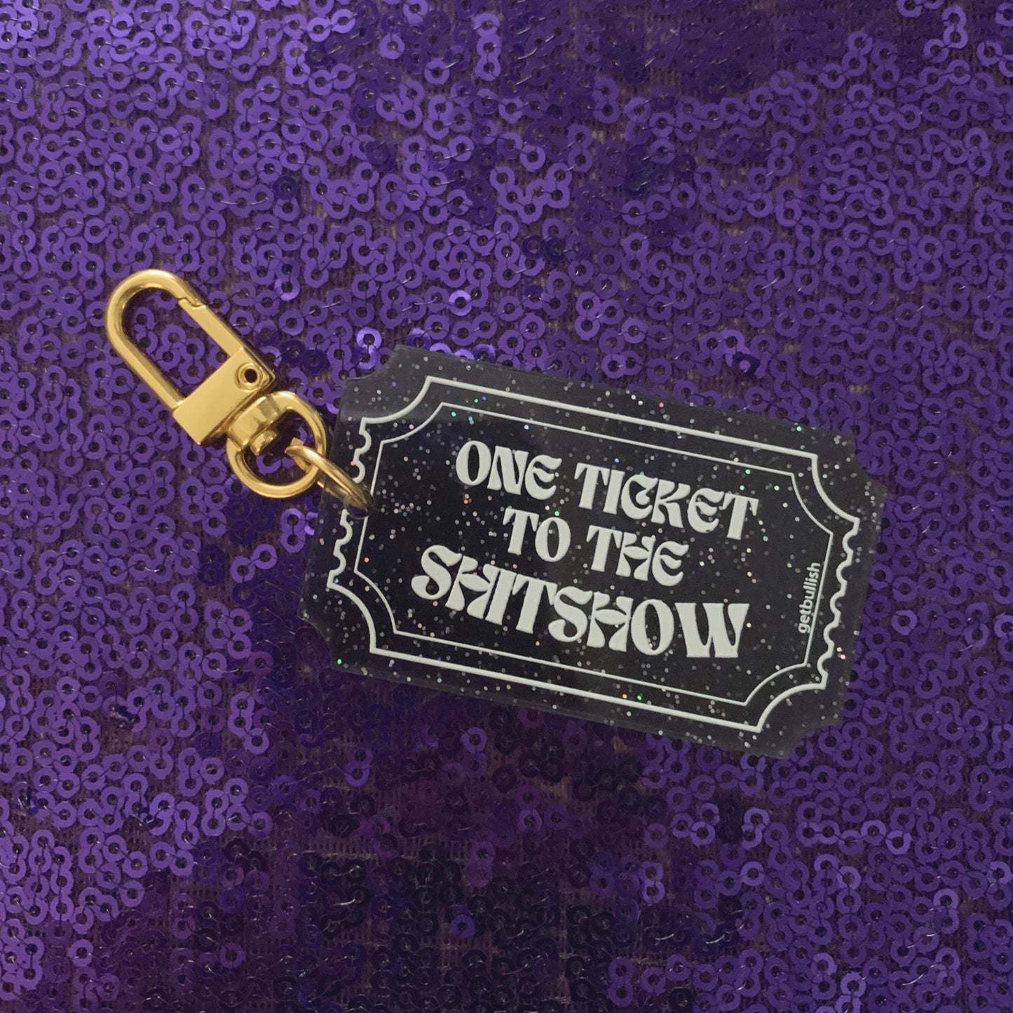 One Ticket to the Shitshow Black Glitter Acrylic Keychain | Ticket-shaped Keyholder