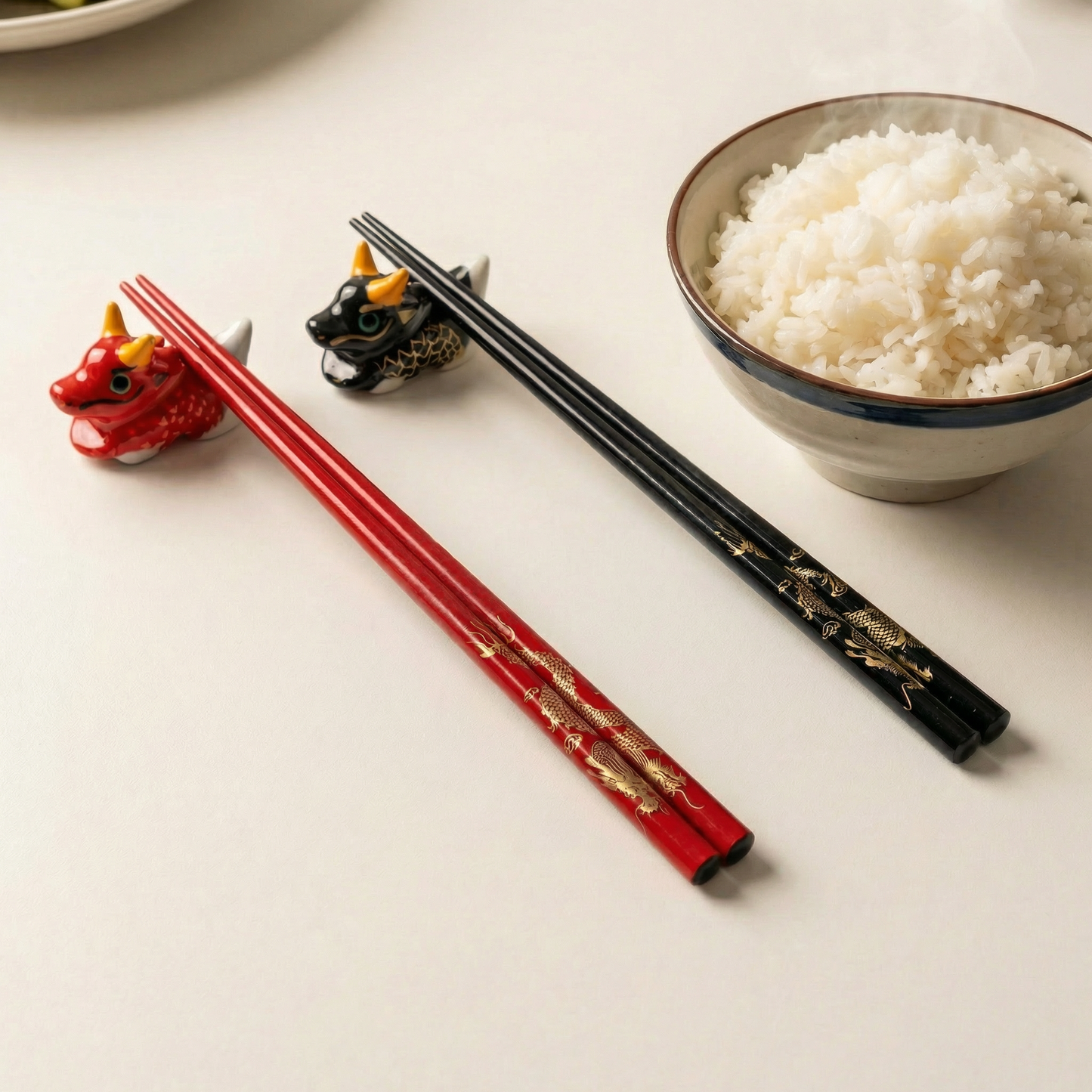 Oriental Dragon Chopsticks Gift Set | 2 Pairs Bamboo Chopsticks with Ceramic Rests | Gift Box Packaging