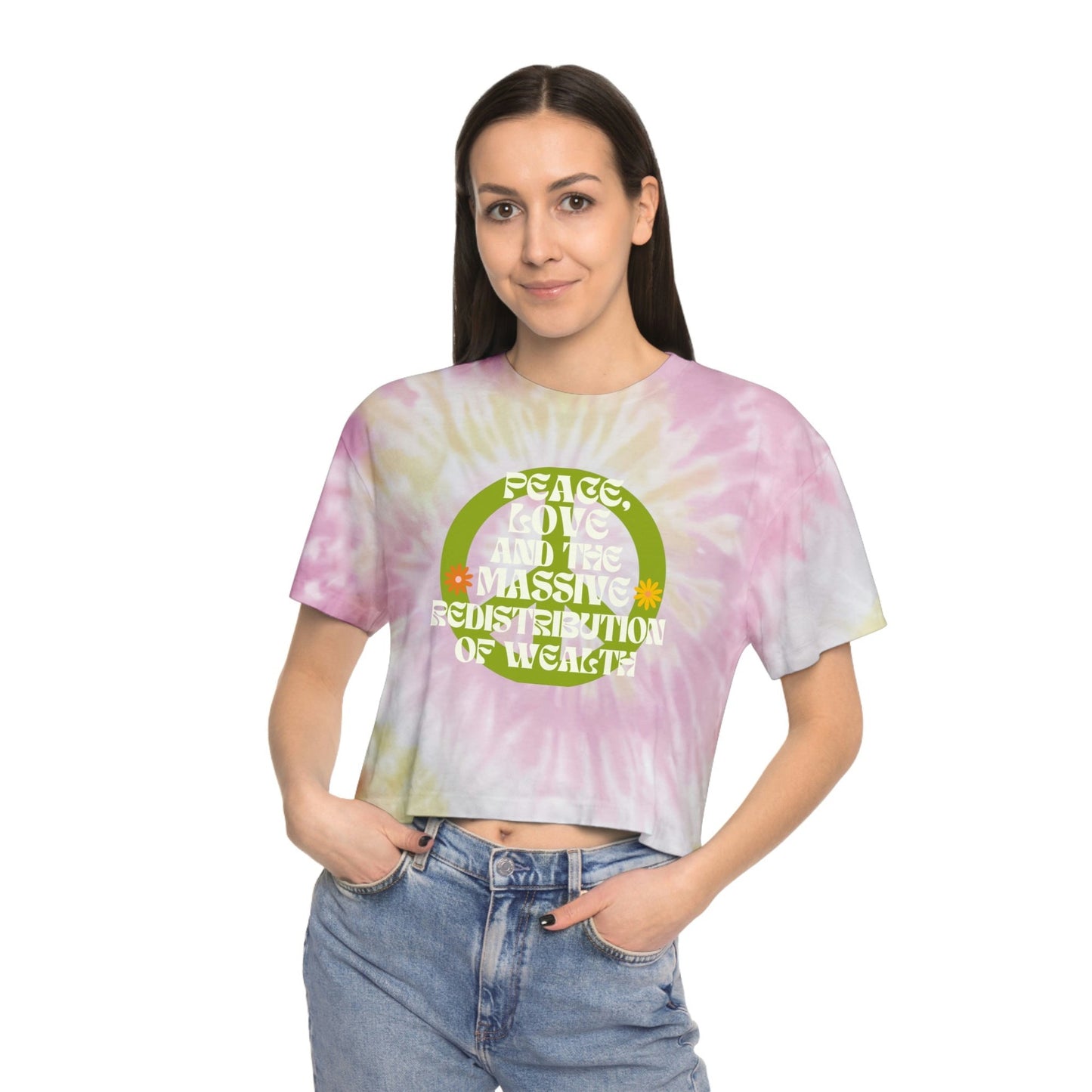 Peace, Love and the Massive Redistribution of Wealth Women's Tie-Dye Crop Tee | 3 Colors