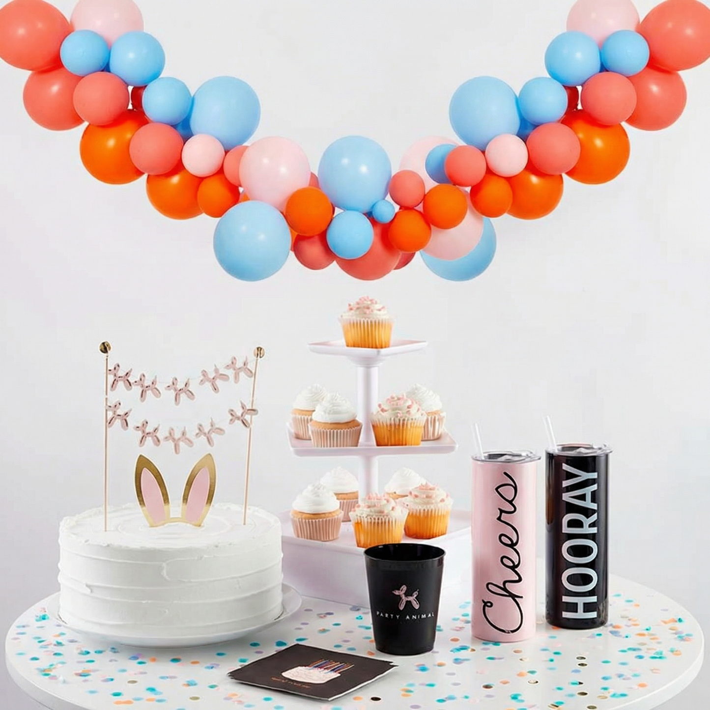 Pink Blue Orange Balloon Arch | 5 ft Party Balloon Garland Kit (60 Pieces)