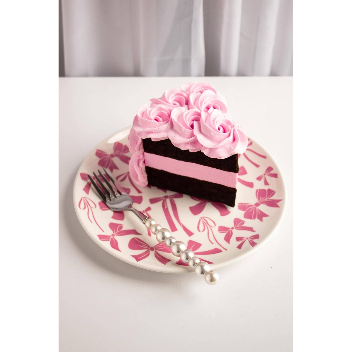 Pink Bow Dinner Plate | Ceramic Dish Tableware | 9"'