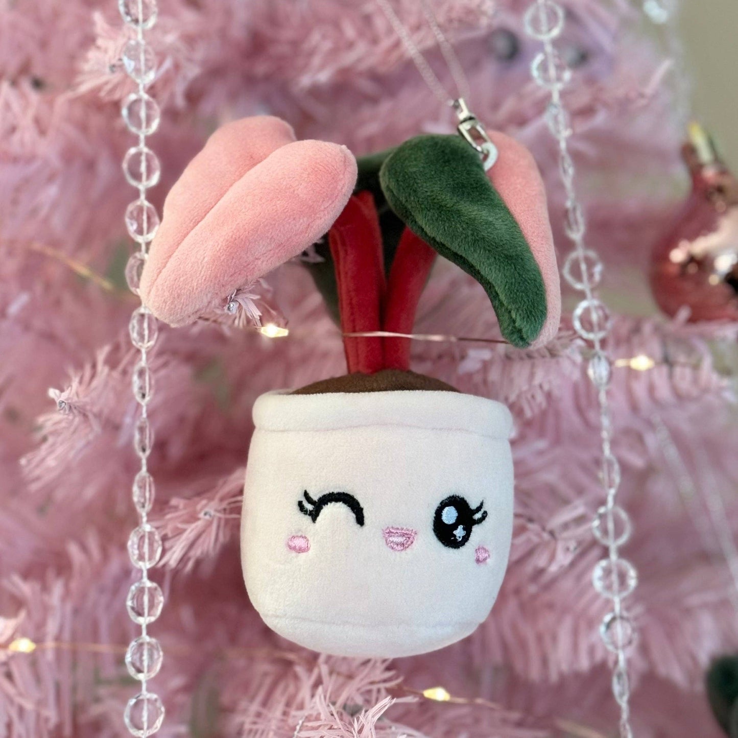 Pink Princess Philodendron Plush Keychain | 5" Plant Bag Charm
