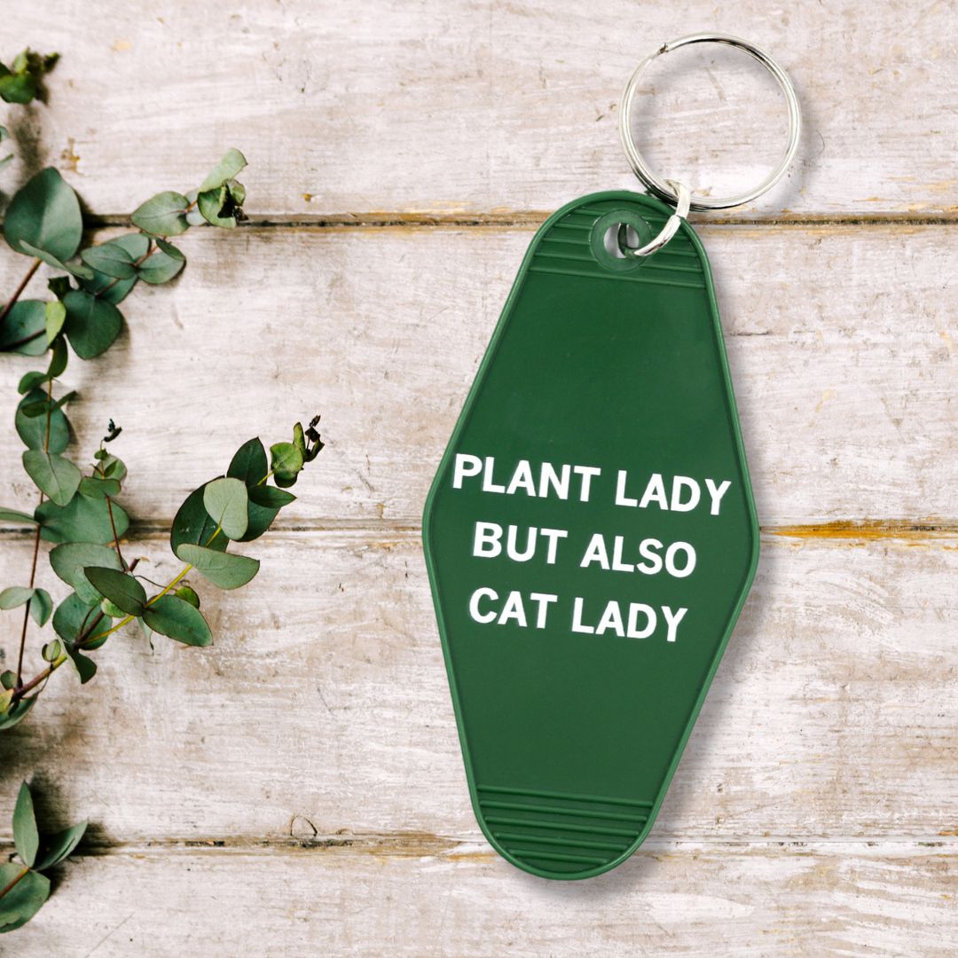 Plant Lady But Also Cat Lady Motel Style Keychain | Green