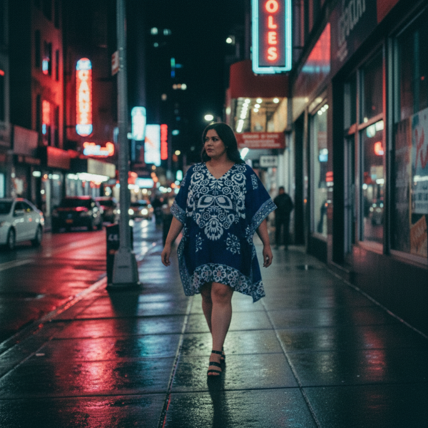 Plus Size 1X-3X Floral and Leaf Printed Tunic Short Kaftan in Blue