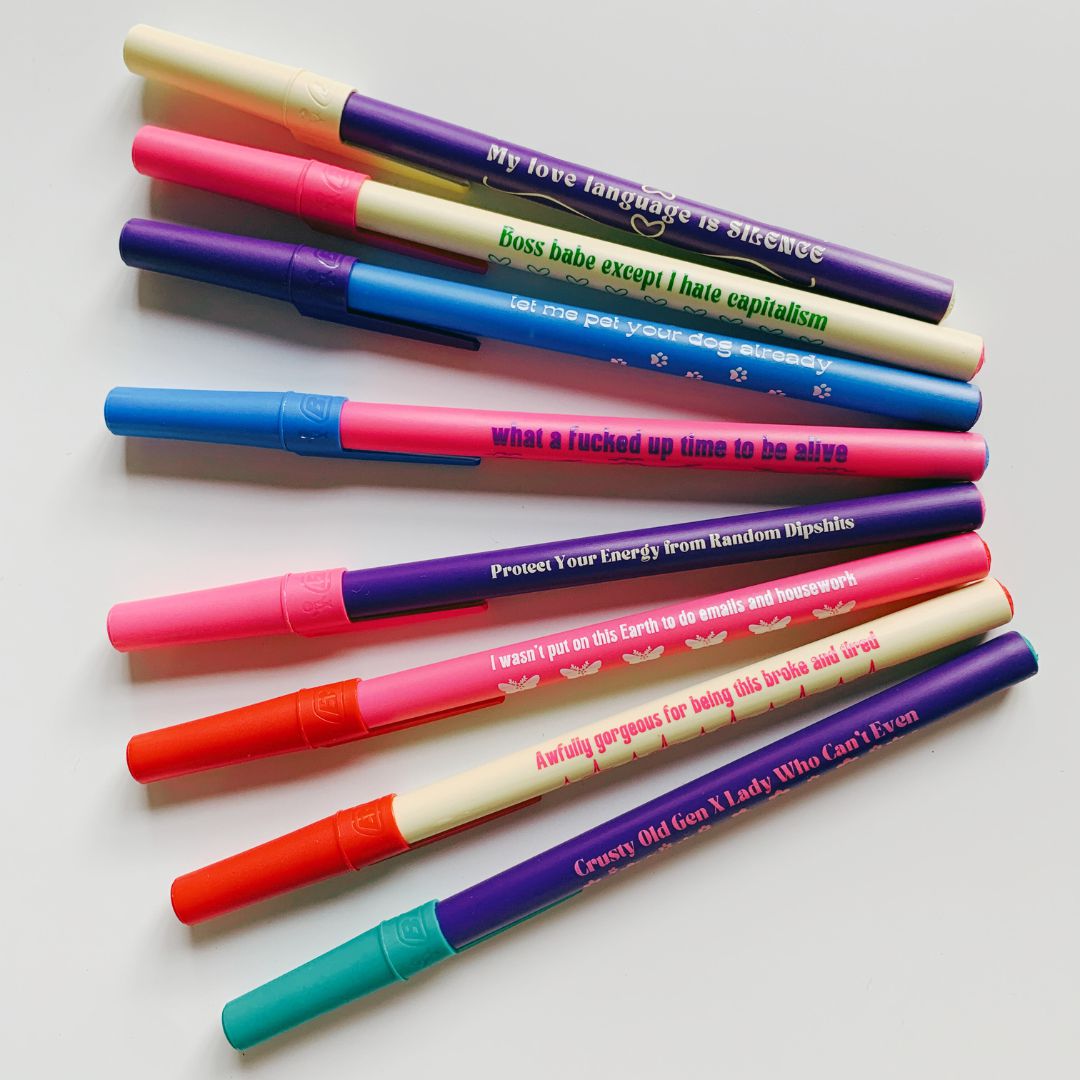 Protect Your Energy From Random Dipshits Ballpoint Pen in Violet | Gen Z Aesthetic Blue Ink