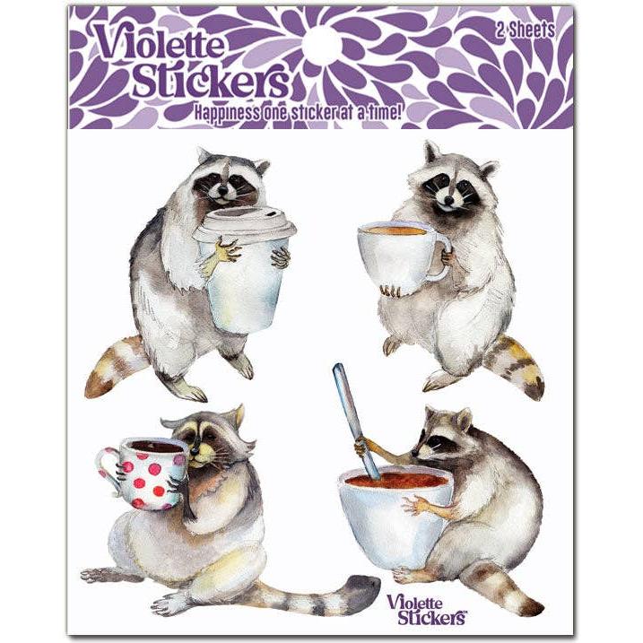 Raccoons with Coffee Stickers | 4" x 4" | 2 Sheets-Violette Stickers-The Bullish Store