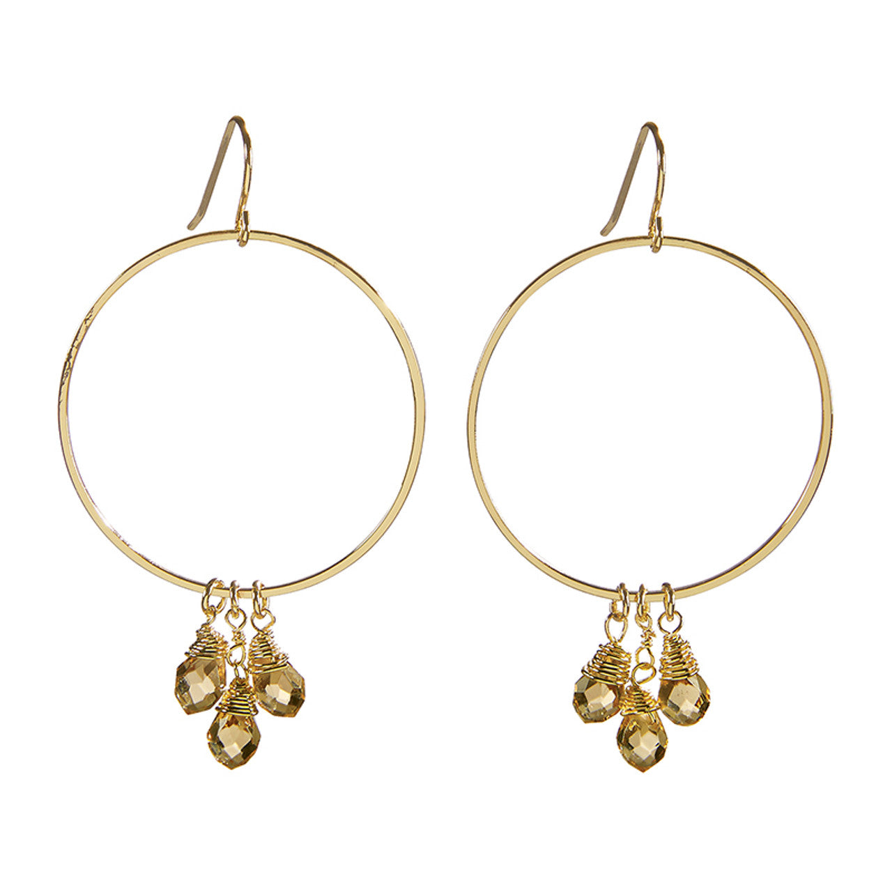 Radiant Crystal Dangle Hoops Earrings in Gold | Cut Glass Gemstones