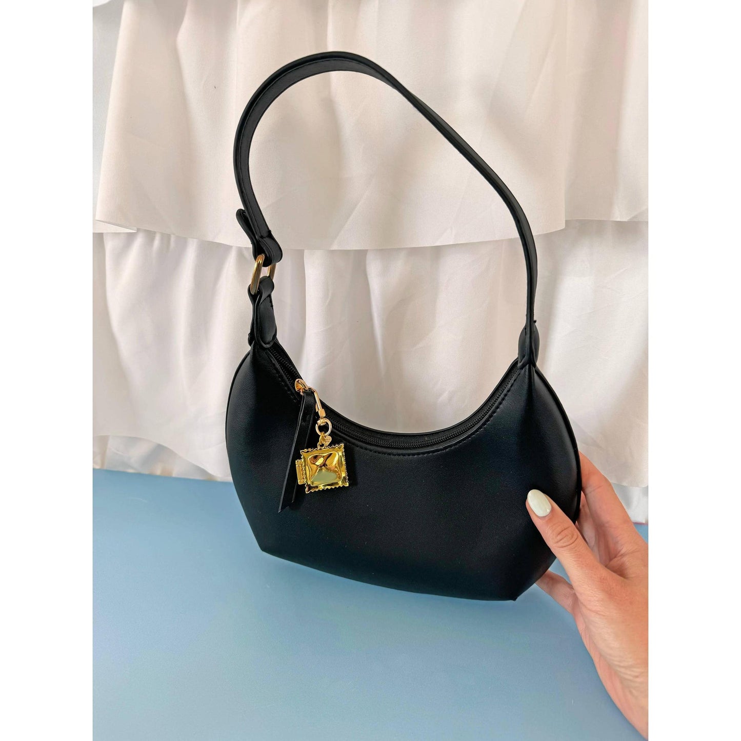 Ravioli Locket Keychain | Tiny Pasta Key Holder in Gold Plated