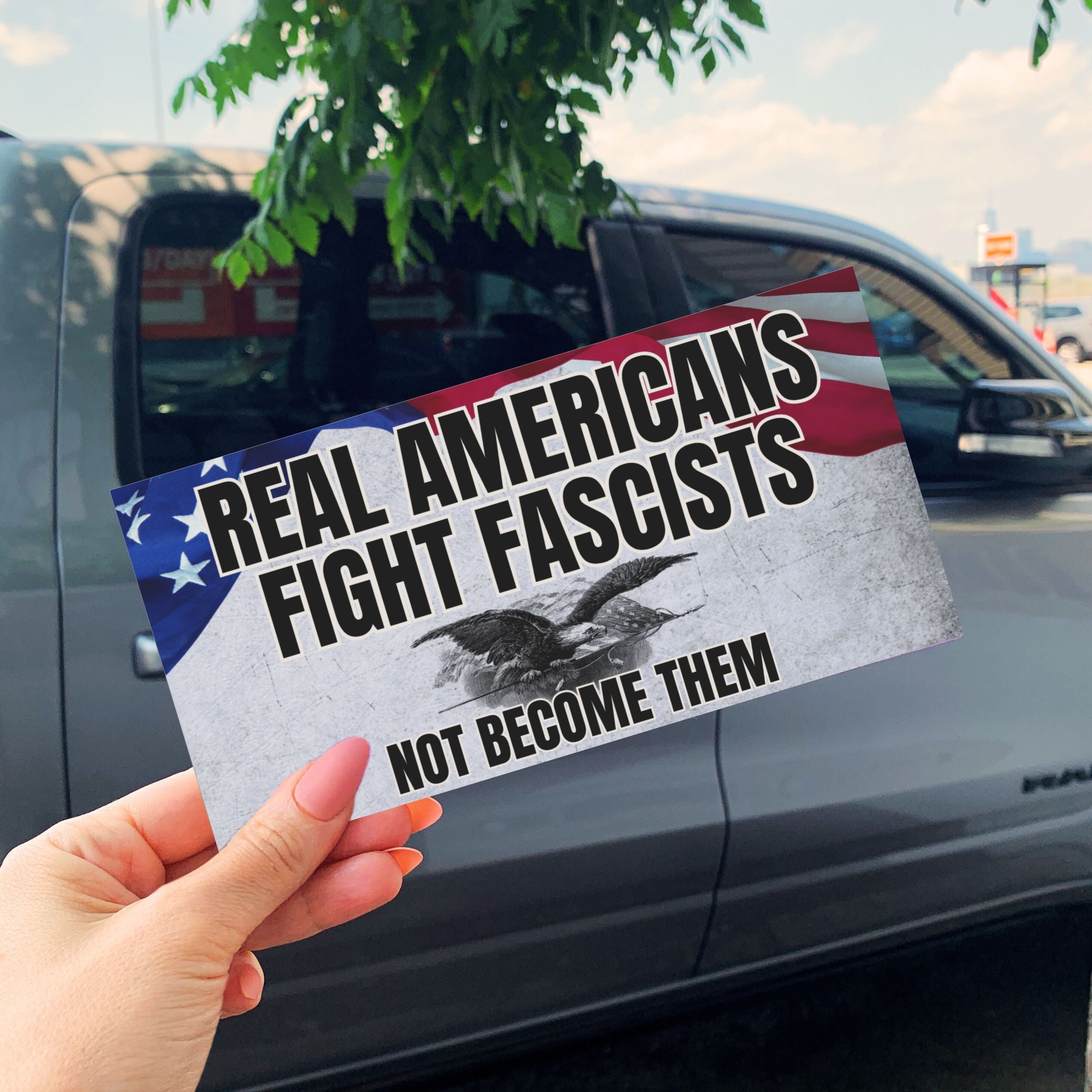 Real Americans Fight Fascists Car Bumper Sticker Anti-Trump