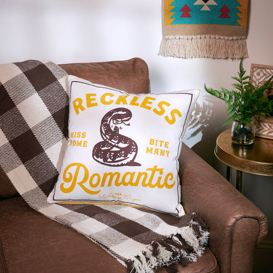 Reckless Romantic Kiss Some Bite Many Rattlesnake Throw Pillow | Western Themed Cushion | 16" x 16"