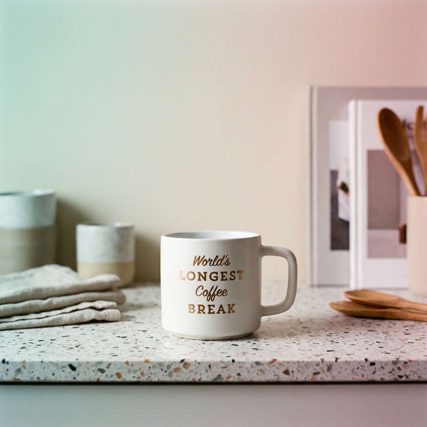 Retirement Gift "World's Longest Coffee Break" Stackable White Mug | Stoneware Tea Coffee| Retired | 14oz.