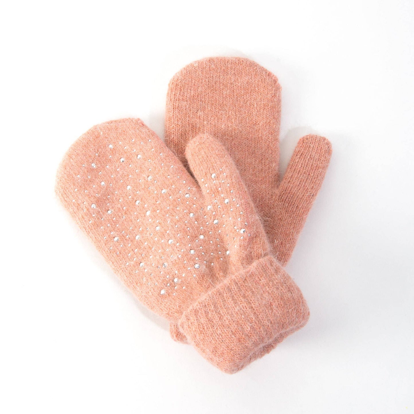Robyn Fuzzy Mittens | Pink Angora Knit Mittens with Rhinestones