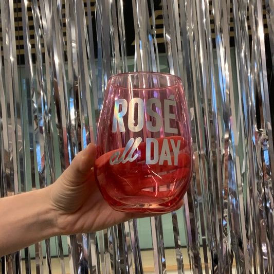 Rosé All Day Stemless Wine Glass in Pink Tinted Glass | 20 oz.