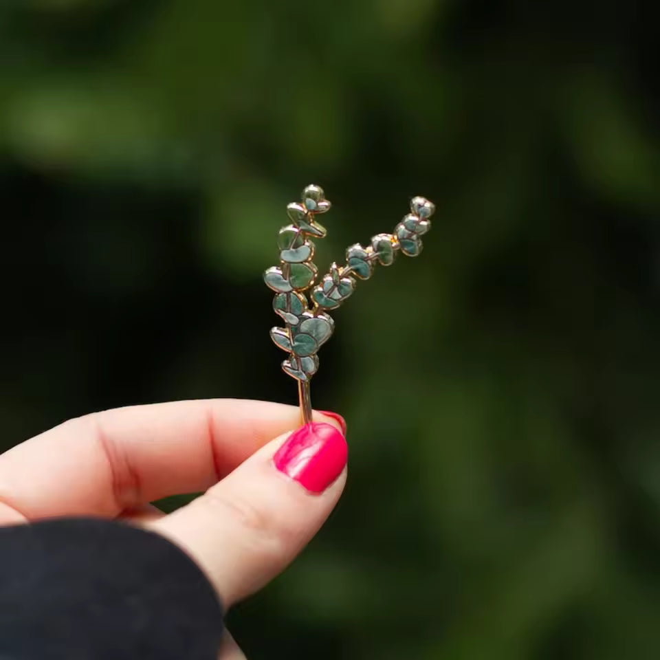 Eucalyptus Branch Metal Pin Brooch