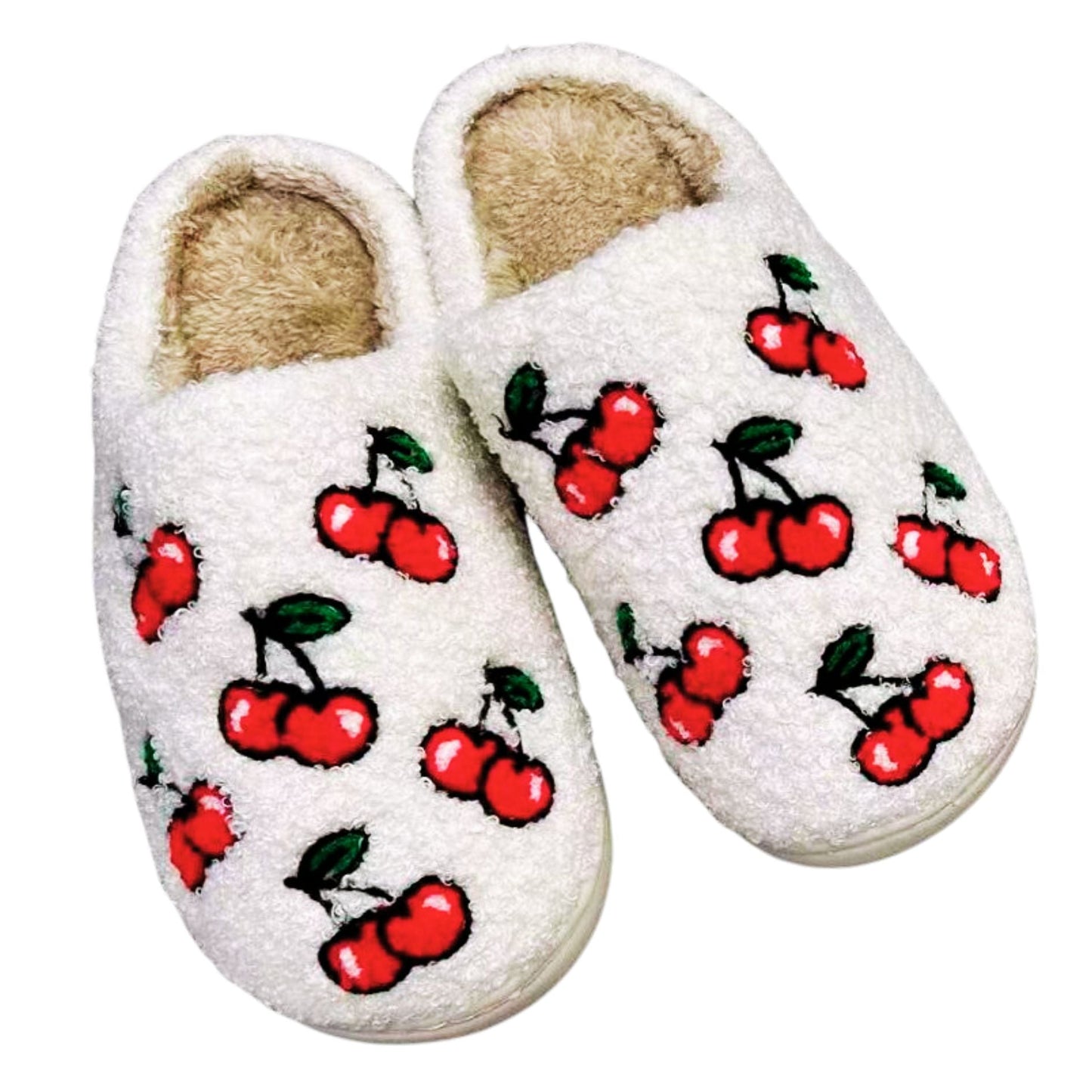 [SIZE SMALL ONLY REMAINING] Cherries Plush Cozy Women's Slippers | Giftable Slip-On Mules House Shoes