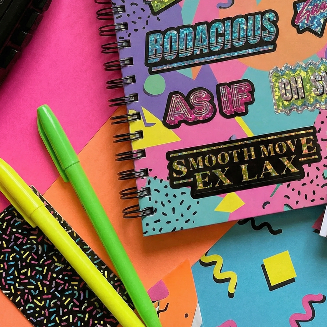 Say It 80's Style Glitter Stickers | Totally Tubular, Smooth Move Ex Lax, Eat My Shorts...