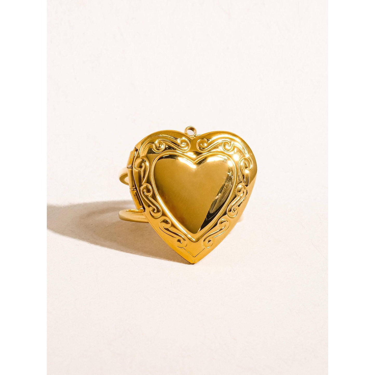 Sefina 18K Gold Non-Tarnish Heart Locket Adjustable Ring