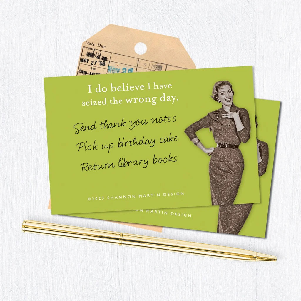 Seized The Wrong Day Sticky Notes in Green | Retro Stationery