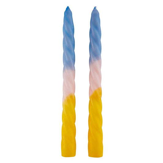 Set of 2 Taper Candle in Light Blue Pink Yellow | Aesthetic Spiral Unscented Table Candlesticks