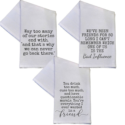 Set of 3 Best Friends Forever Towels | Cotton Dish Towel | White | 16" x 24"