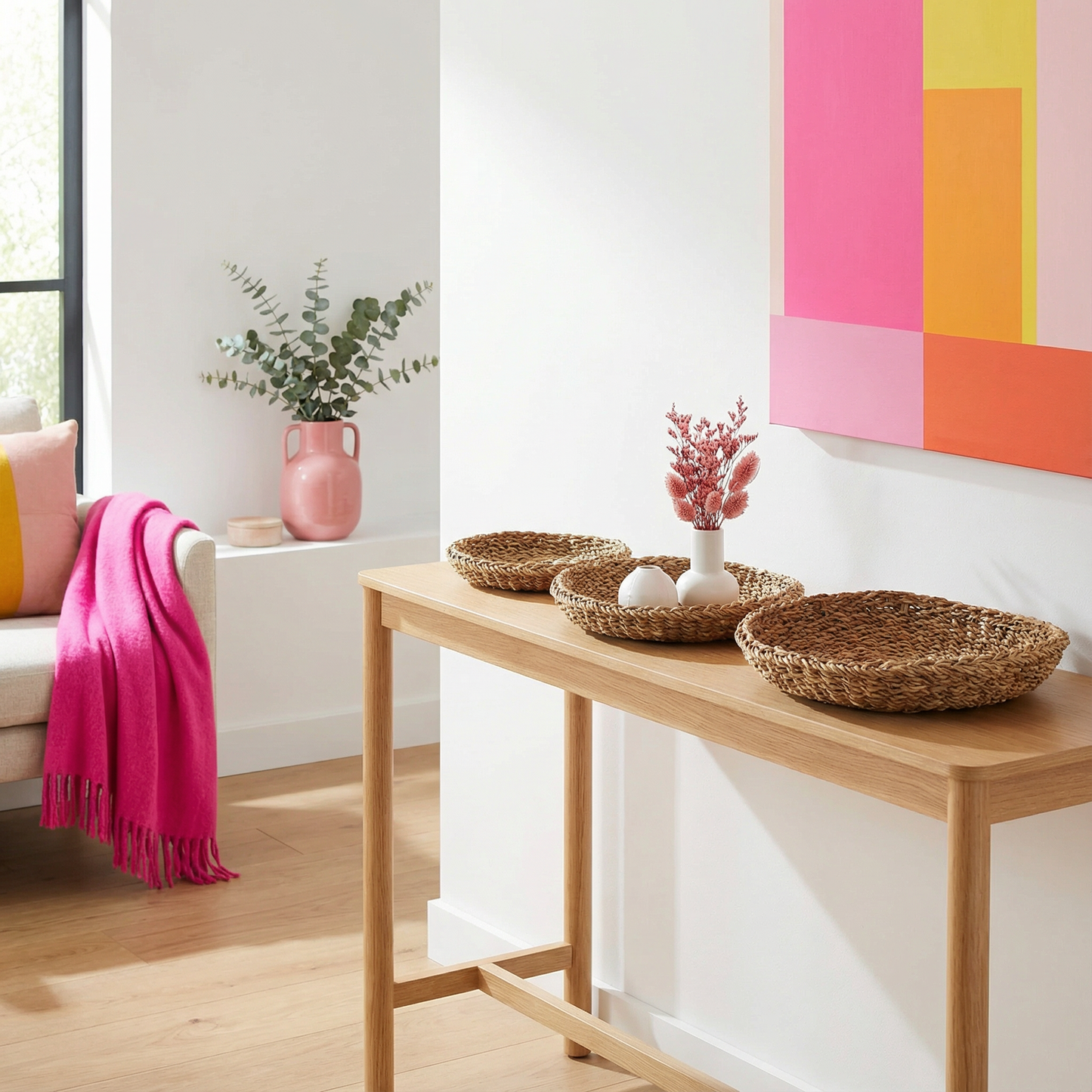 Set of 3 Round Sea Grass Basket Trays | 9-12" Diameters