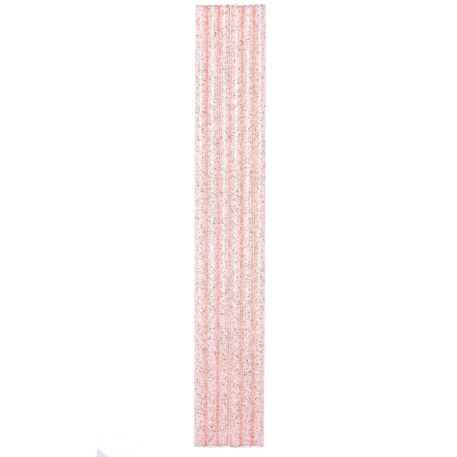 Set of 6 Pink Glitter Reusable Straws | BPA-Free Acrylic | 11" Extra Long Elegant Straws