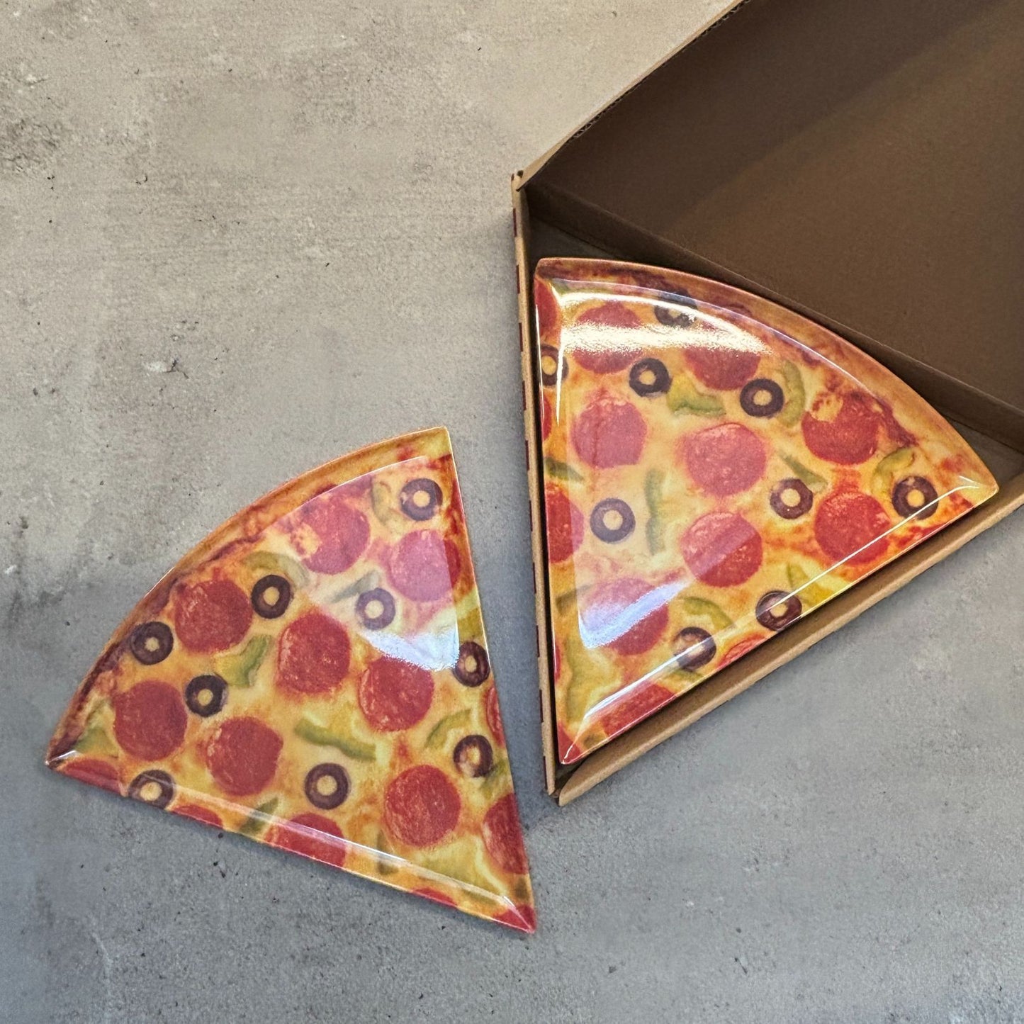 Set of 6 Pizza Slice Plates | Boxed Gift Set of Six 9" Printed Funny Melamine Plates