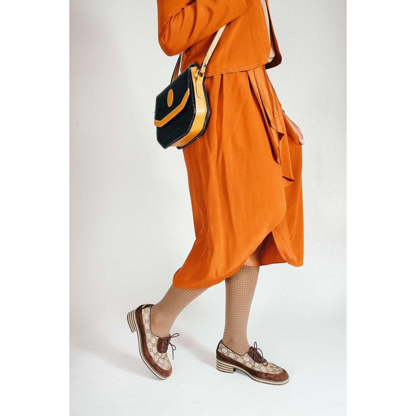 Silk Houndstooth Nylon Socks in Hounds Brown | Silky Mid Calf Socks | Retro Style Women 7 to 10