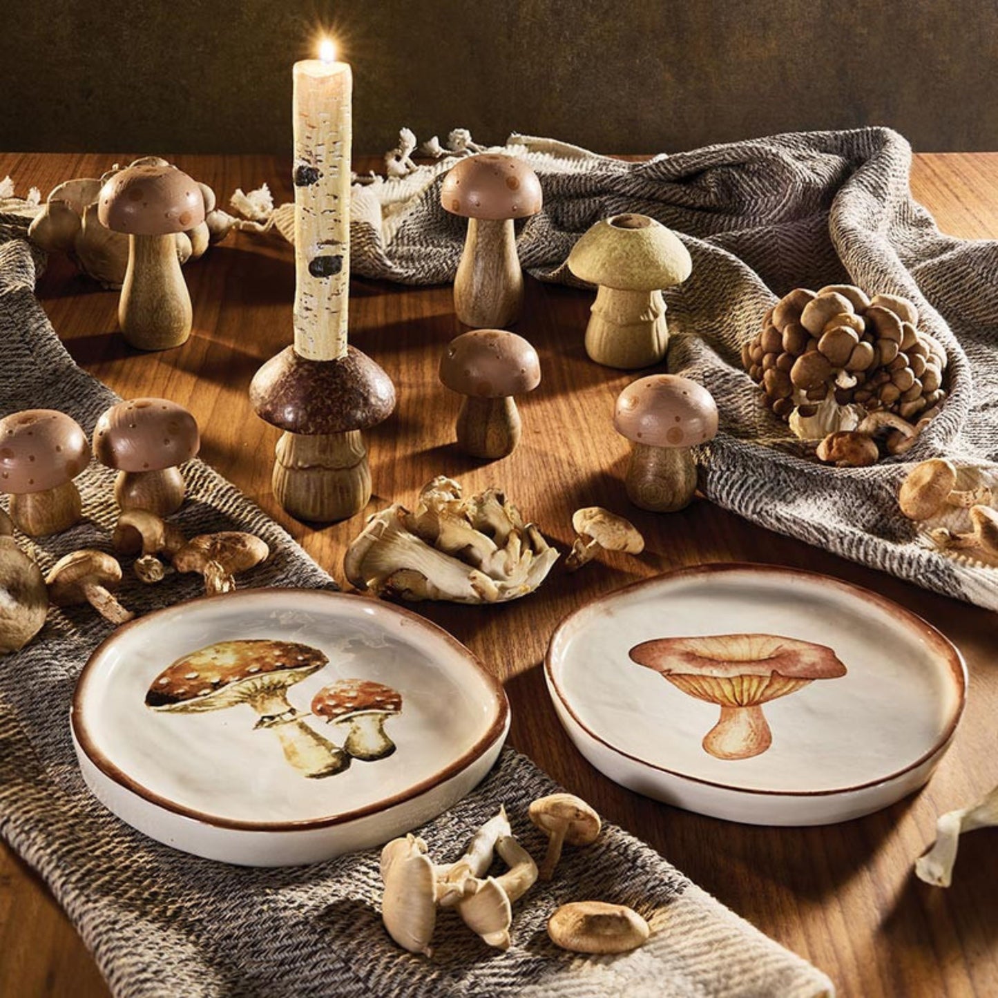 Single Brown Mushroom Candle Holder | Individual Rustic Stoneware Woodland Mushroom Décor