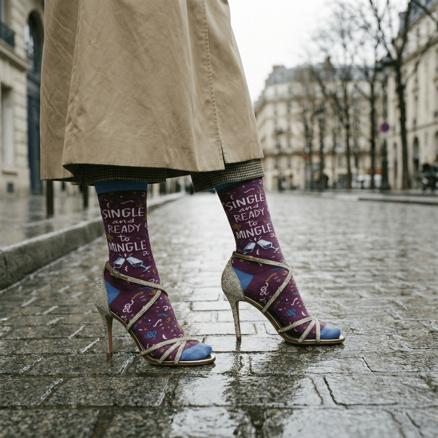 Single and Ready To Mingle Socks | Wine and Confetti Illustration | Gift for Her