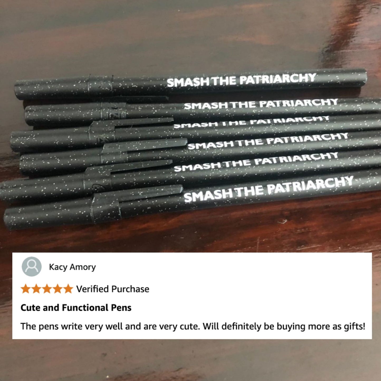 Smash the Patriarchy 6 Pens Black Sparkle Pen Pack