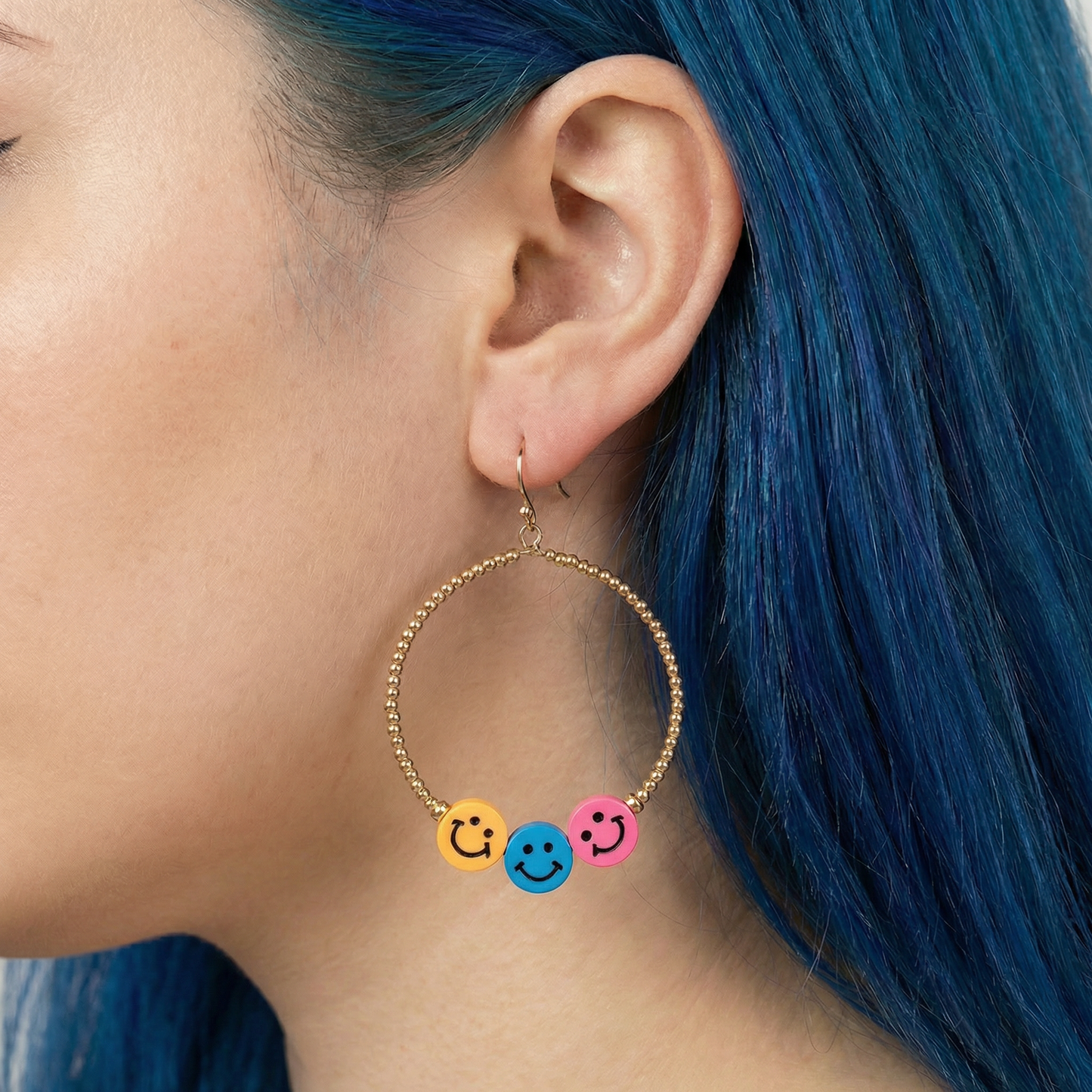 Smiley Face Hoop Earrings | Fun Colorful Statement Earrings | Multicolor or Yellow Options