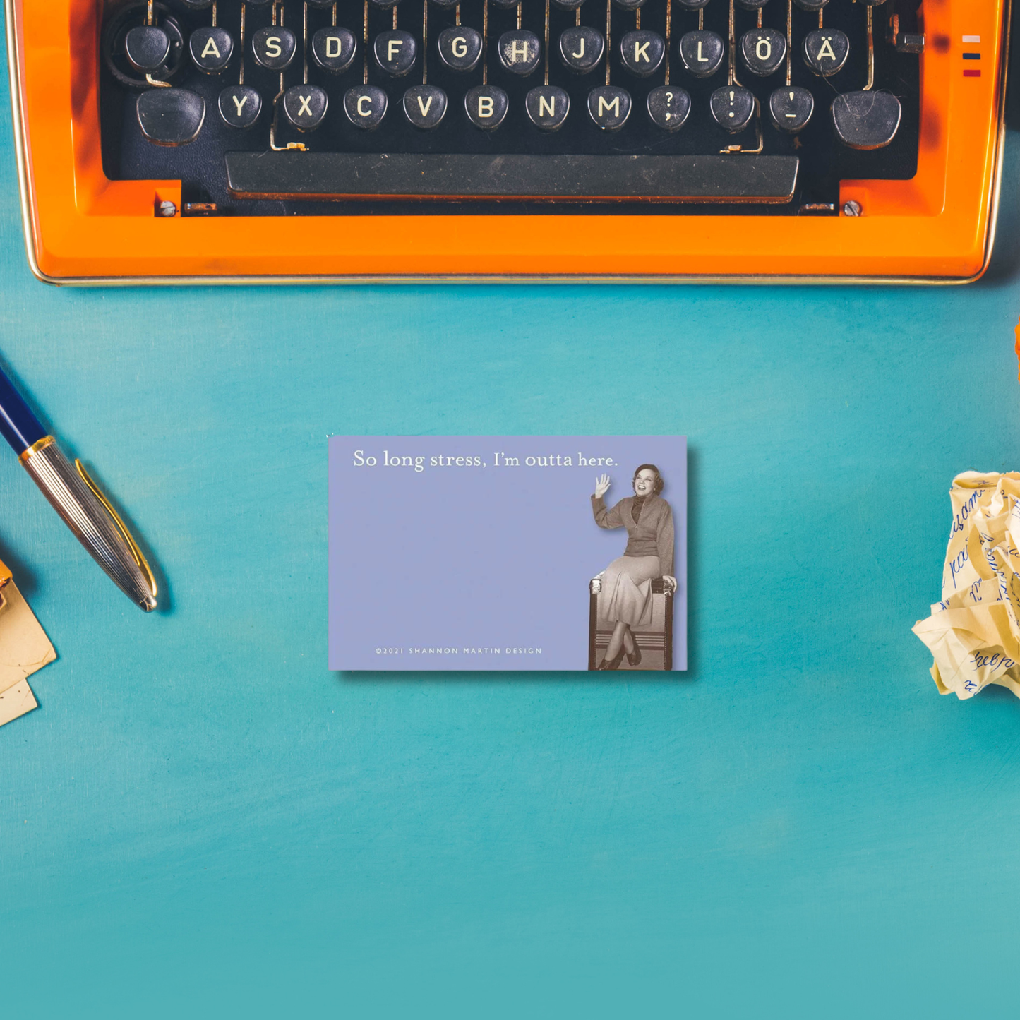 So Long Stress I'm Outta Here Sticky Note in Blue | Funny Vintage Sticky Notes | 75 Sheets