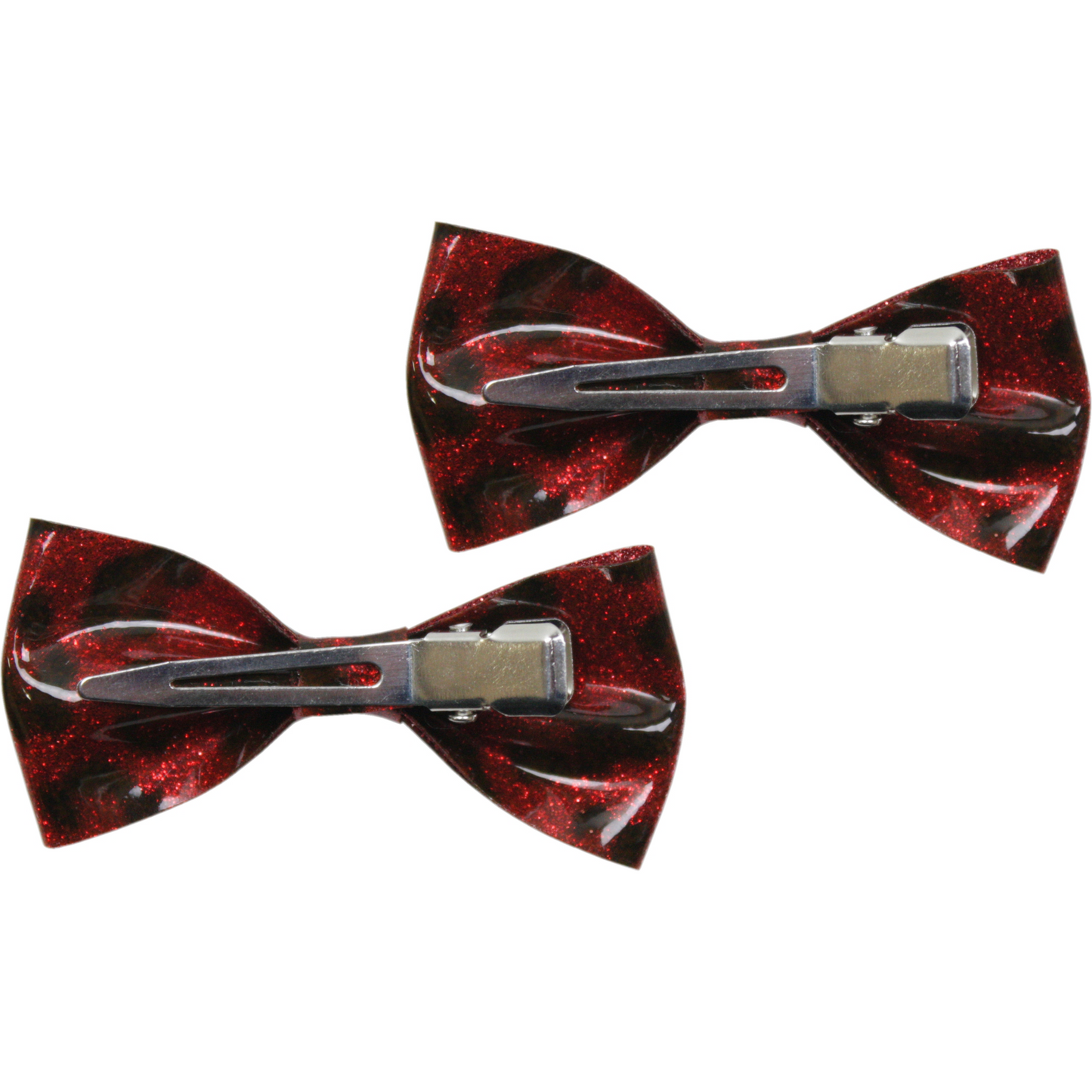 Sourpuss Red Leopard Glitter Hair Bows Set of 2 | Retro Rockabilly Pin-Up Hair Clips