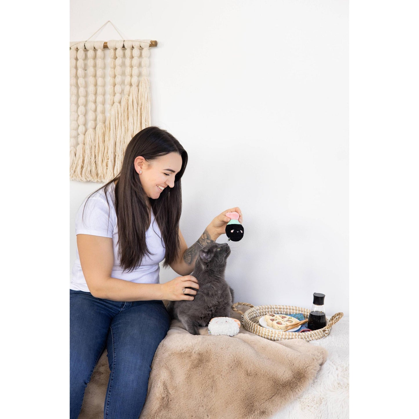 Soy Sauce and Sushi Cat Toy Set | Plush Toys for Pet Lovers | Giftable Cat Stocking Stuffer