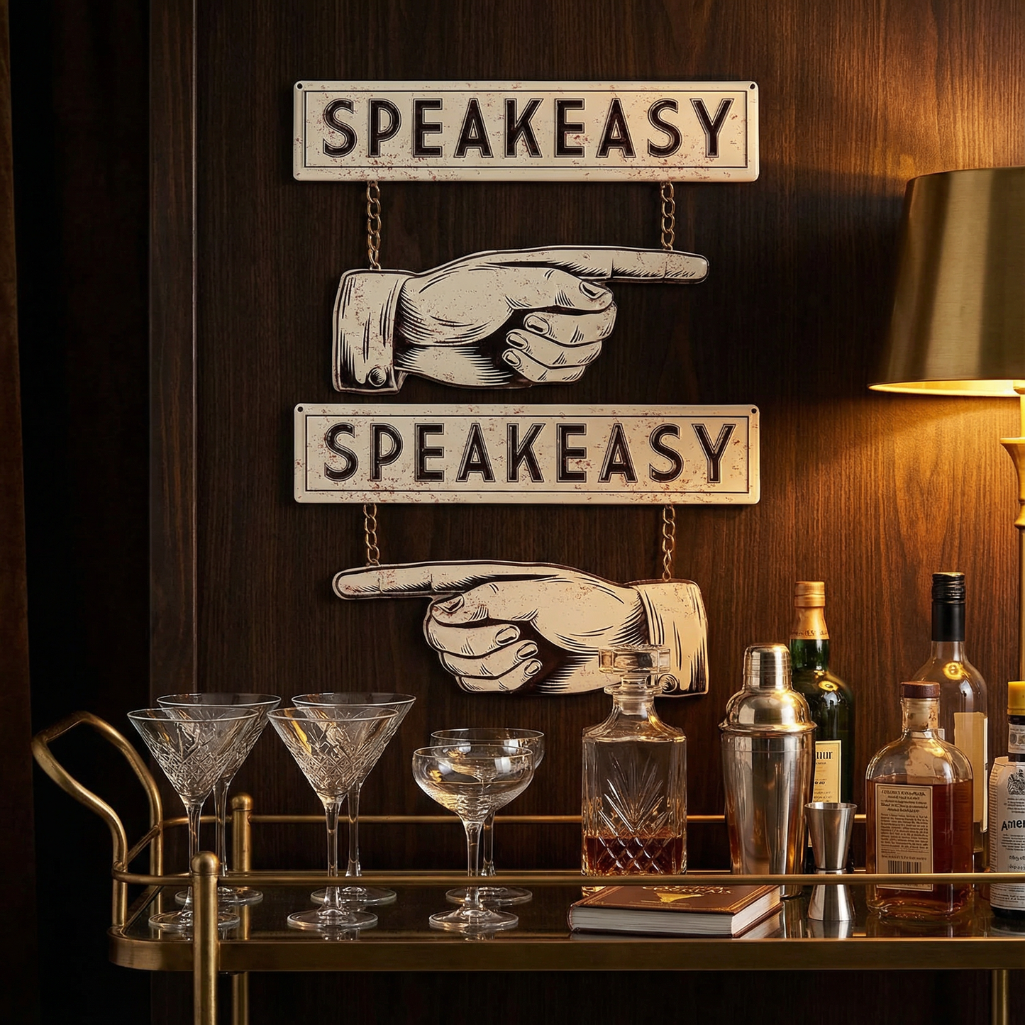Speakeasy Finger Pointing Hands Wall Decor Set | Rustic Hanging Metal Display | 15" x 12"