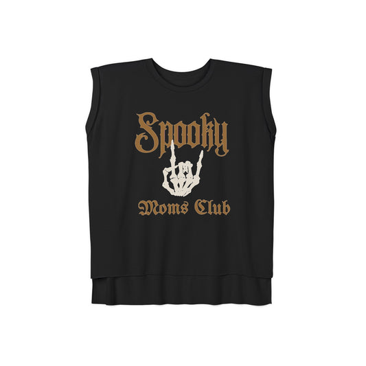 Spooky Moms Club Women’s Flowy Rolled Cuffs Muscle Tee | Mothers Day Skeleton Hand
