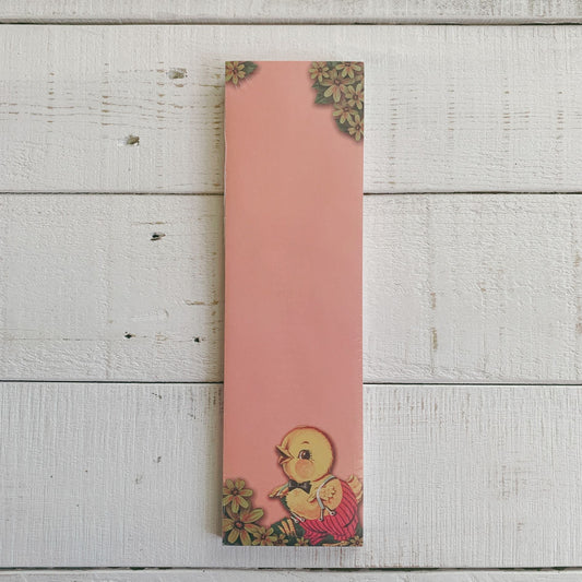 Spring Chick Magnetic List Notepad in Pink | Holds to Fridge with Strong Magnet | 9.5" x 2.75"