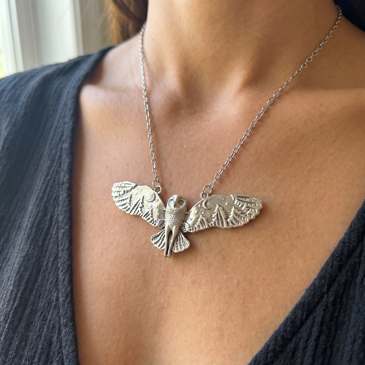 Starry Eagle Necklace | Silver Celestial Bird Pendant
