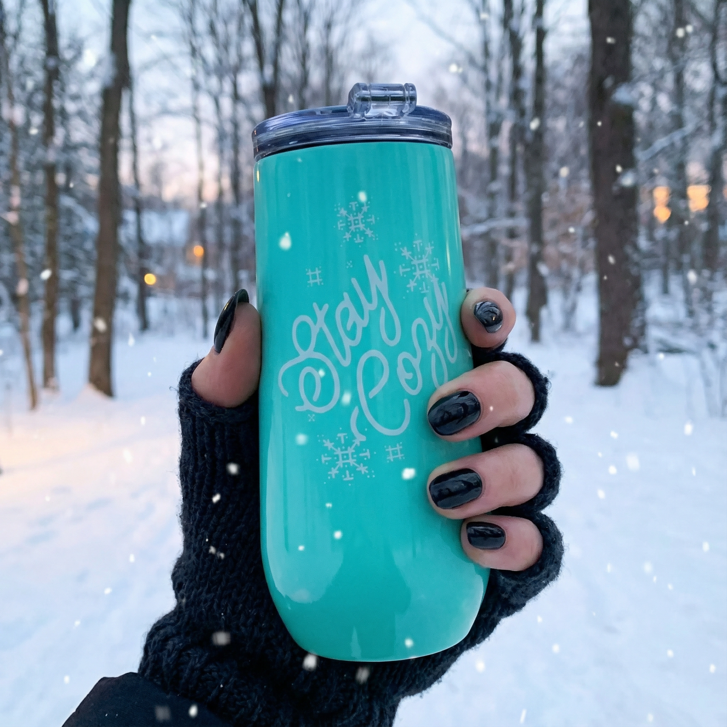 Stay Cozy Holiday Champagne Tumbler | Stainless Steel with Spill-Resistant Lid