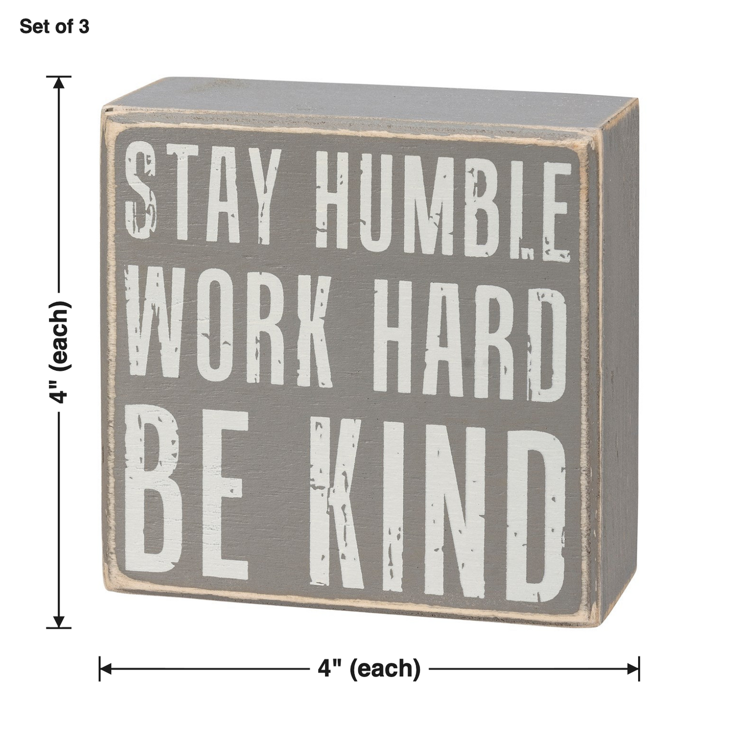 Stay Humble Gray Box Sign Set size chart